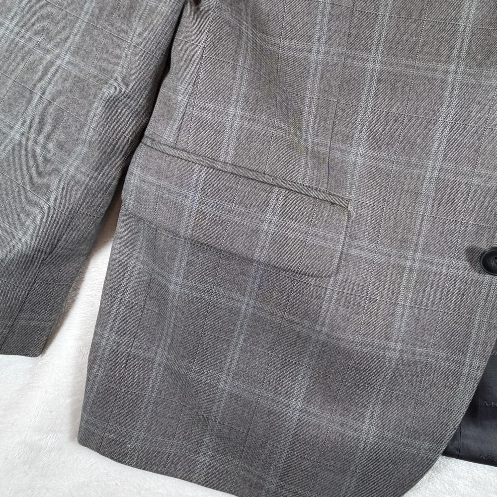 Michael Kors Mens Sz 42R Modern Fit Wool Blend Plaid Suit Jacket Light Grey Blue